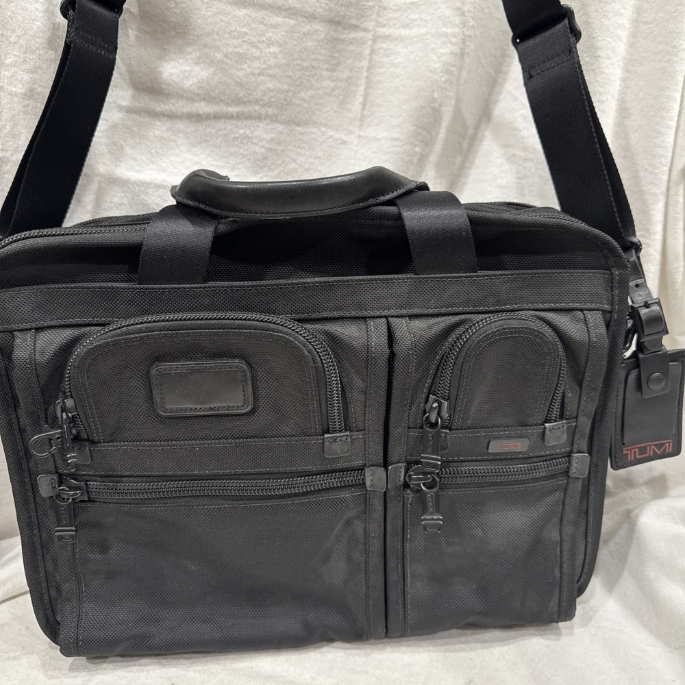 TUMI Alpha Black Ballistic Nylon Expandable Organizer Briefcase Laptop Bag Mens
